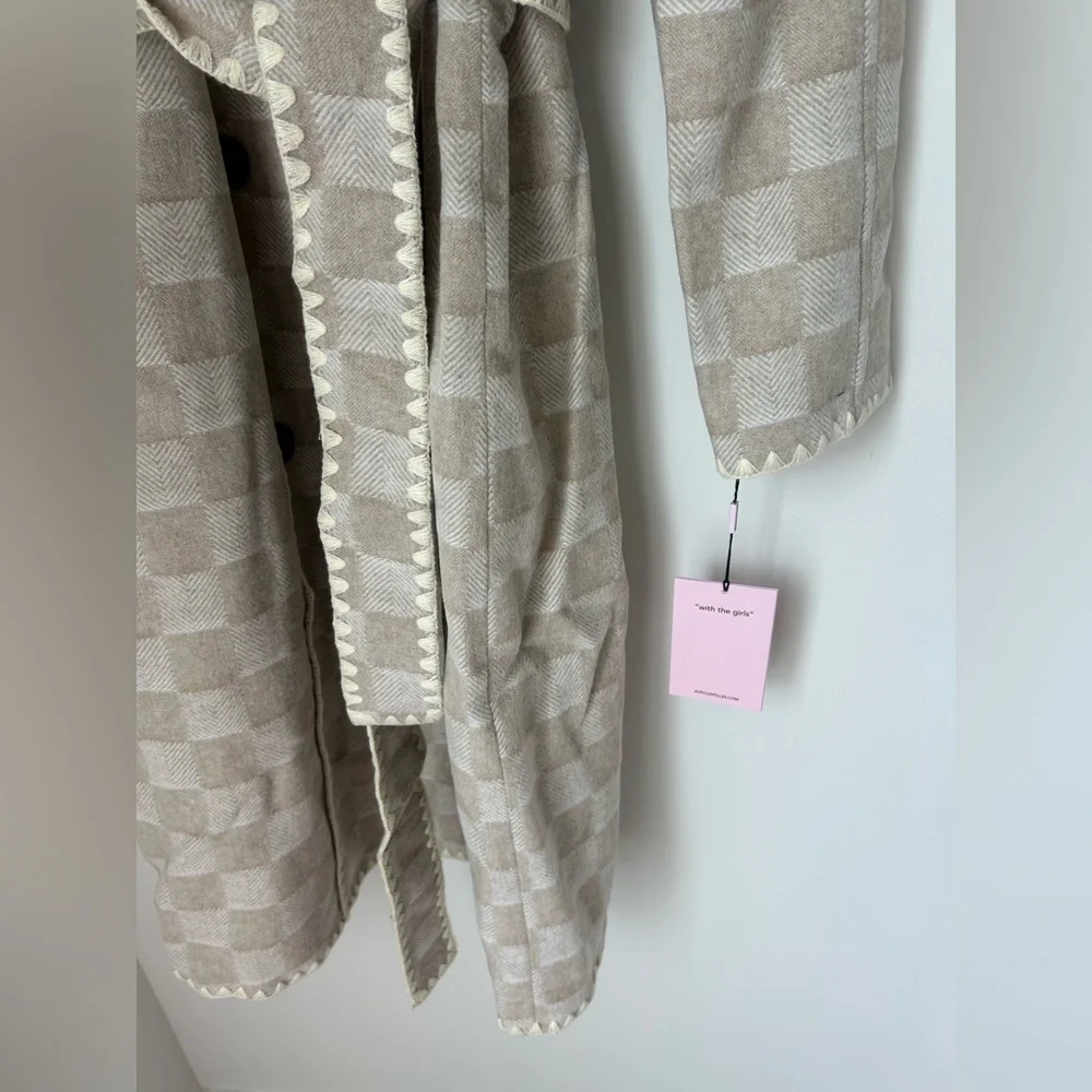 Avec les Filles Wool Blend Beige Checkered Coat - Picture 5 of 6